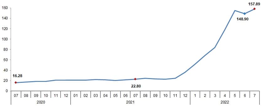 Turkish Producer Price Index of Agricultural Products July 2022
