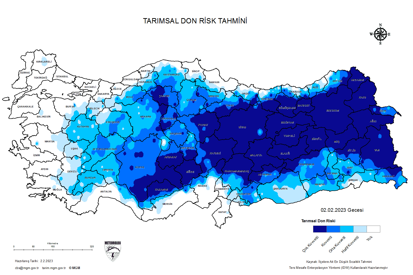 Turkiye Agricultural Frost Risk 02 February 2023